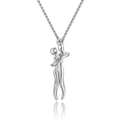 Polished silver couple hug necklace with abstract figures and box chain in silver - Large (4.5cm) / Silver + Silver