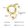 Detaillierte Größenangaben für 18K vergoldeten Edelstahlring mit präzisen Maßen am Ring - 18mm Innendurchmesser/2.4mm Ringbreite / Gold (Geometrischer Kreis)