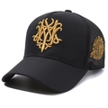 Black mesh trucker hat with gold embroidery and high crown, breathable baseball cap style - Hualang Style (K-91) / Hualang Black with Gold Embroidery