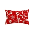 Red Christmas linen lumbar pillow case with white holiday bells and snowflakes print - Style U (Single-sided)