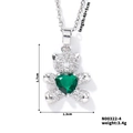Detail view of cz bear pendant size 1.7x1.3cm with green heart stone and 45cm chain - Silver Green Heart (N00322-4)