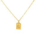 Gold plated square pendant necklace with letter G and sparkling cubic zirconia stones - Letter G(S-N150-G)