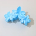 Light blue flower shark hair claw with white marble pattern on a clean background - #4abs Dark Blue - Three Flowers / Bulk (No Packaging)