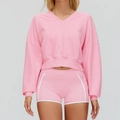 Ensemble sweat à capuche rose décontracté et short moulant à rayures blanches - S / Rose Sakura