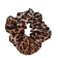 Classic leopard print elastic hair scrunchie with soft satin texture on white background - Leopard Print Style E