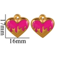 Golden heart pendant with bright pink enamel, 17mm x 16mm stainless steel jewelry part - Gold Rose Red Melting Heart