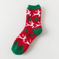 Thick red and green Christmas socks with reindeer and tree patterns in plush velvet - Red Reindeer