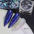 Glitter olografico camaleonte per unghie BS-03 con brillantezza laser su base blu e trasparente - Polvere Specchio Camaleonte 03