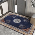 Blue New Chinese style entryway rug with floral patterns on gray marble floor - 60x90cm / New Chinese Entryway Style 018 (Blue Floral)