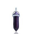 Hexagonal purple crystal point pendant with silver bail and cat eye gemstone finish - Purple Cat Eye