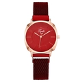 Elegant ladies' fashion quartz watch with red dial and magnetic rose gold mesh strap - Red