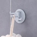 Gray rotating multi-prong adhesive bathroom hook with woven rope and bath sponge - Nordic Blue