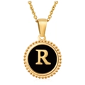 18K gold stainless steel necklace with round shell pendant and letter R detail - Gold R (With Chain)