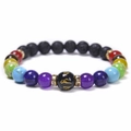 Bracciale chakra con pietre opache e incisione mantra dorata su perla nera - Stile Mantra a Sei Sillabe Pietra Lavica (Style-02)
