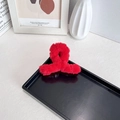 Faux rabbit fur shark hair claw clip in vibrant red plush finish for women - Red