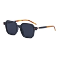 Occhiali da sole squadrati alla moda con montatura nera spessa e aste tartarugate - Nero Tartarugato Grigio