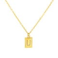 Gold plated 18k necklace with rectangular zircon letter U pendant on cable chain - Letter U(S-N150-U)