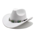 Chapeau de cowboy blanc en feutre de laine avec bande décorative en turquoise ethnique - M (56-58cm) / Blanc