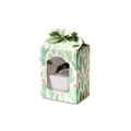 Boîte cadeau pliable motif cactus avec fenêtre en PVC et nœud en soie vert tendre - Motif de Cactus sur Carton Rose / 9.8*6.7*12.5cm