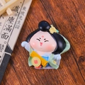 Ancient style Chinese maiden figurine in light blue and green robe holding yellow object - 1229-2 Blue Skirt Yellow Flower Fridge Magnet