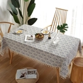 Blue paisley cotton linen tablecloth with elegant tassels for rectangular dining tables - 60*60cm / Blue and White Porcelain with Beige Tassels