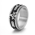 Draaibare Vrijmetselaarsring van roestvrij staal met zwart en zilveren G-logo - US 6 / Zilver