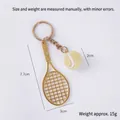 Miniature tennis racket and ball keychain with golden finish and yellow felt ball - 2cm Small Light Yellow Tennis Ball + Gold Racket