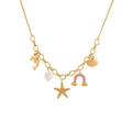 Golden double-layer ocean necklace featuring starfish, pearl, and dolphin charms - 2# Necklace Style (Ocean Elements Multi-Pendant Chain)