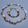 Irregular natural stone necklace and bracelet set in earthy amber and brown tones - Bracelet / Red Agate