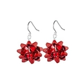 Festive Christmas earrings featuring vibrant red bow ribbon tassels and silver hooks - Red Ribbon Ball (EHMT-013HJ-HS)