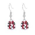 Festive Christmas gift box earrings with red bows and green enamel in silver metal finish - 22. Silver Gift Box Earrings