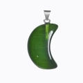 Green moon-shaped cat-eye stone pendant with silver metal ring for DIY jewelry making - Grass Green Cat's Eye
