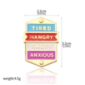 Detail of social battery mood pin showing emotional status labels and gold-tone metal finish - Stacked Words Brooch / Mood Rainbow