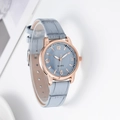 Minimalist quartz watch for women with grey leather strap and rose gold metal case - Sky Blue