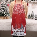 Delantal navideño rojo con gnomos, copos de nieve blancos y dos bolsillos delanteros - Rojo Tres Gnomos