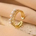 Elegant gold open crown ring with white pearls and micro-pave cubic zirconia accents - Gold Pearl Crown Open Ring (X571)