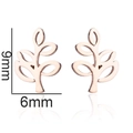 Bohemian style rose gold leaf stud earrings measuring 9mm by 6mm on white background - 185-Leaf / Rose Gold
