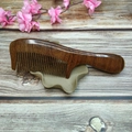 Brown sandalwood massage hair comb with natural grain on wavy wooden base with peach blossoms - 20cm Fine Tooth Straight Hair Comb