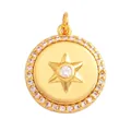 Golden star disc pendant with white rhinestones, 15mm diameter for jewelry making - Gold Disc Starburst Full Zircon