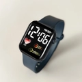 Digital sports watch with deep blue silicone strap and heart rate monitoring screen - Sapphire Blue