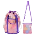 Pink mesh toy storage bag set with purple straps for kids beach activities and travel - Pink Mesh Bag 2-Piece Set (Bucket + Handbag)