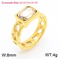 Vintage 18K gold plated steel ring with rectangular clear zircon and hollow chain band - Golden Pale Yellow