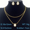 Golden double-layer snake chain heart necklace and teardrop zircon stud earrings set - Waterdrop Rhinestone Style (KS201218-HDJ)