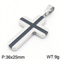 Minimalist silver and black stainless steel cross necklace pendant with cracked texture - Model B Two-tone Stitched Style (No Chain) (KP130572-HR)