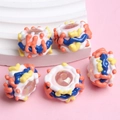Hand-painted beaded DIY jewelry accessories featuring colorful wave and dot patterns - Clear Bead Pink White Cream Orange Hi