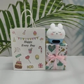 Cute white bunny night light with blue base in a decorative Happy Every Day gift box - Shy Rabbit (Blue) + Birthday Bag + Couple Wrap