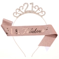 21st birthday party set with rose gold crystal tiara and pink 21 & Fabulous glitter sash - One Size / 21st (Glitter) / Rose Gold