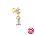 S925 sterling silver gold-plated rectangular zircon stud earring with clear crystals - Rectangle Pendant Gold (#10)
