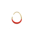 Detail of minimalist U-shaped gold earrings with vibrant red enamel dripping oil texture - 30*22mm / Half Wrap Style / Red