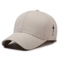 Beige cotton baseball cap featuring black cross embroidery on the side panel - Beige